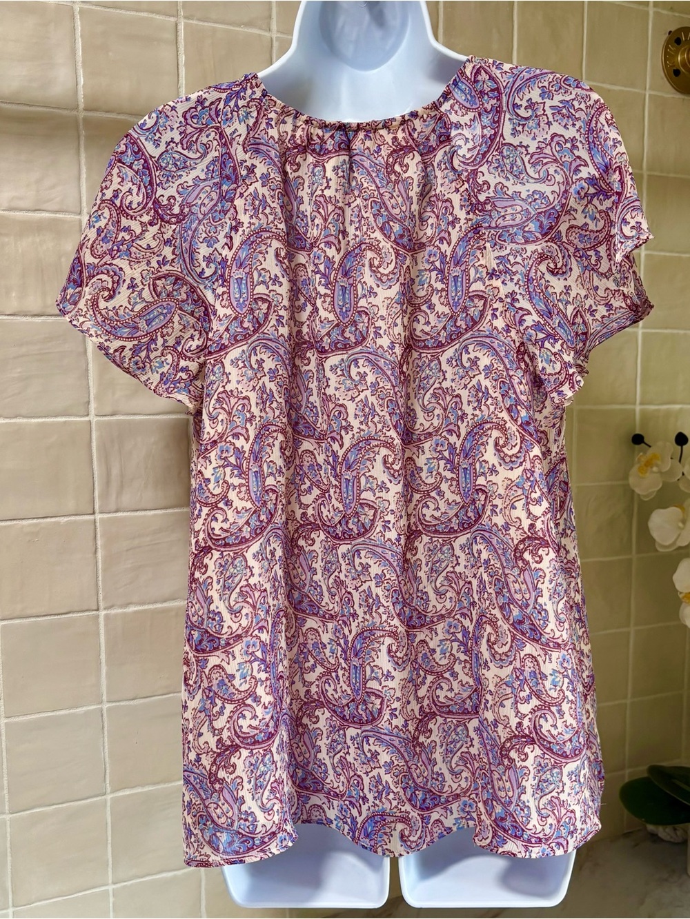 LOFT Paisley Chiffon Ruffle Top - Picture 3 of 7